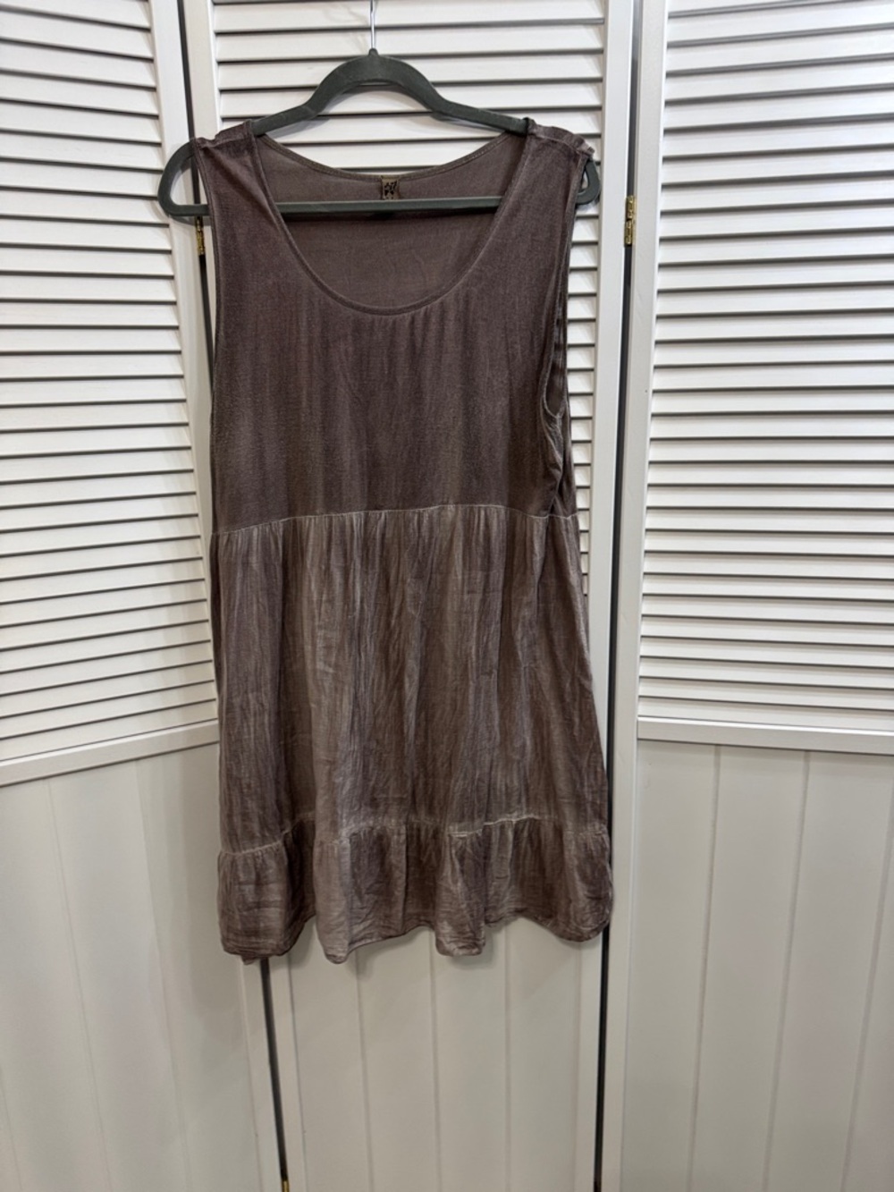 Sleeveless Taupe Crinkle Tunic Top - Lightweight Women's Top/dress